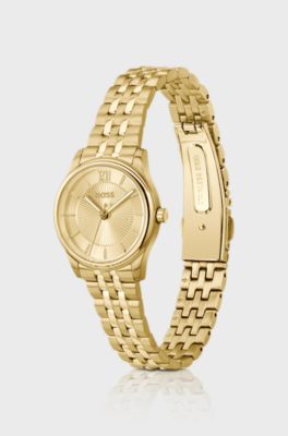 Graceful gold-tone watch with sunburst-patterned dial, Gold tone