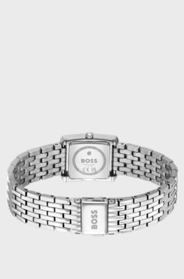 Silver-tone watch with square case, Silver tone