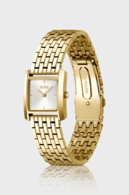 Goldfarbene Uhr mit quadratischem Geh&auml;use, Goldfarben