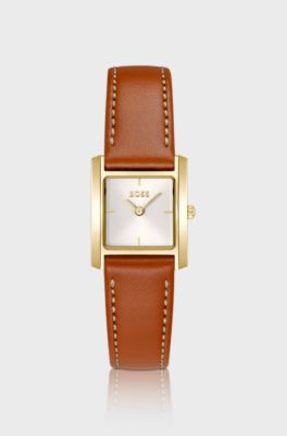LUCY SCALA Leather-strap watch with square case, Brown