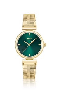 Rosehill gold-tone watch with green dial, Gold tone