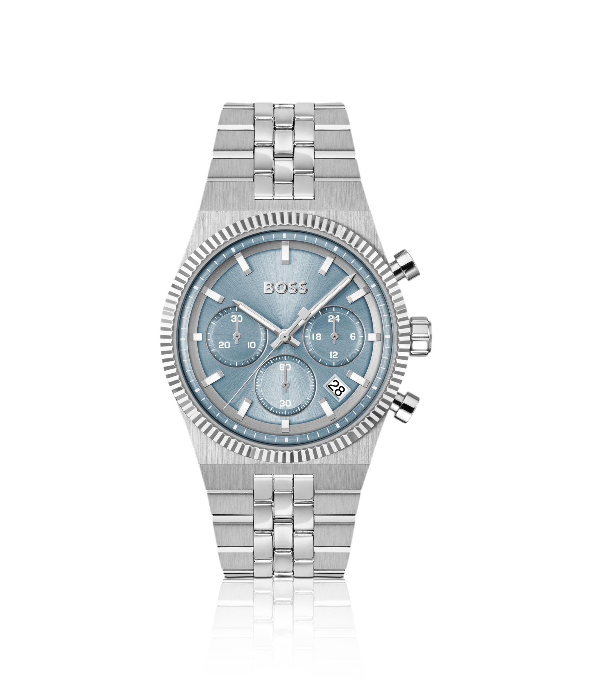 BOSS - Candor blue-dial chronograph watch with fluted bezel