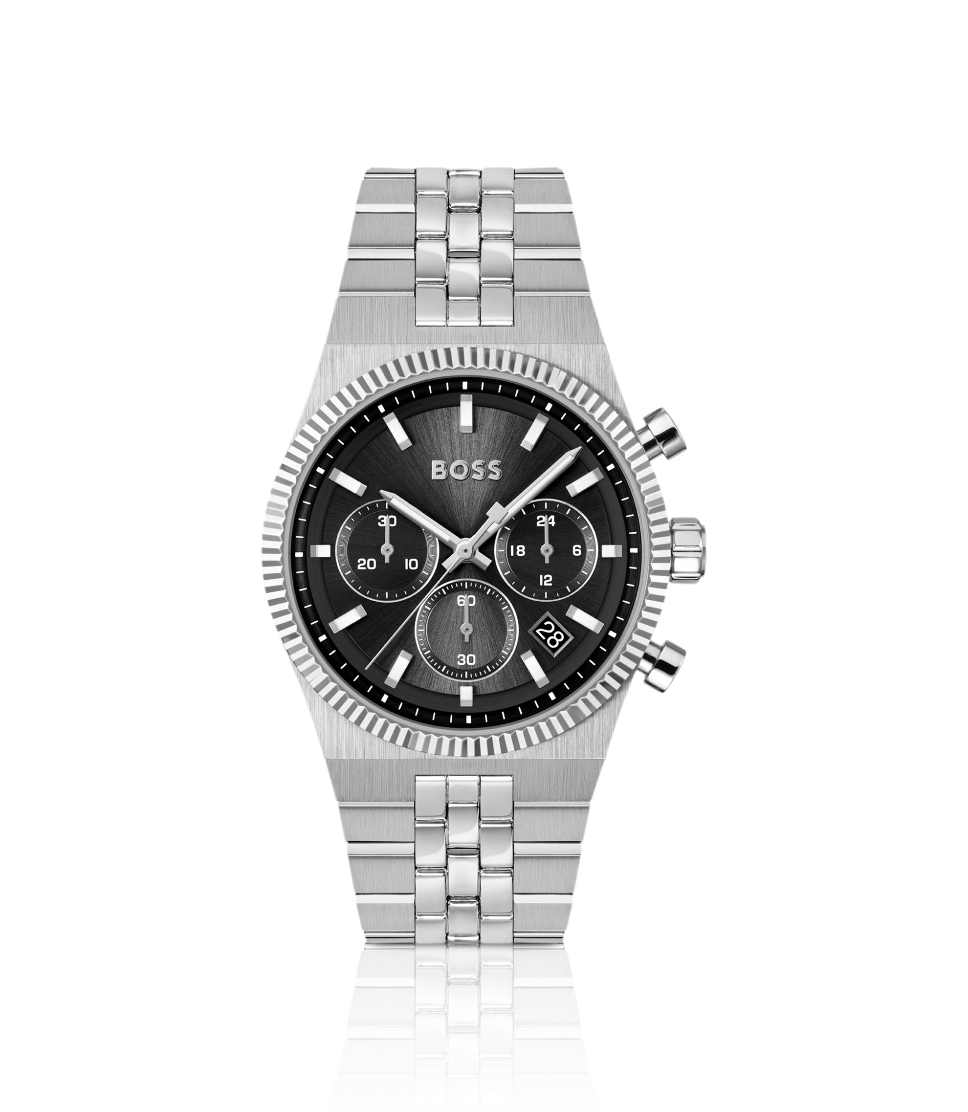 Candor Chronograph mit geriffelter Lünette und schwarzem Zifferblatt