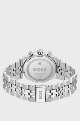 Candor black-dial chronograph watch with fluted bezel, Silver tone