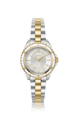 Zweifarbige Uhr mit Epoxidharz gef&uuml;llter L&uuml;nette, Silberfarben