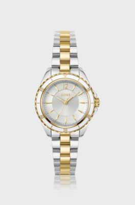 Two-tone watch with epoxy-filled bezel, Silver tone