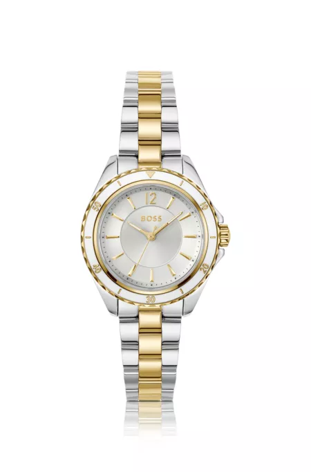 Two-tone watch with epoxy-filled bezel