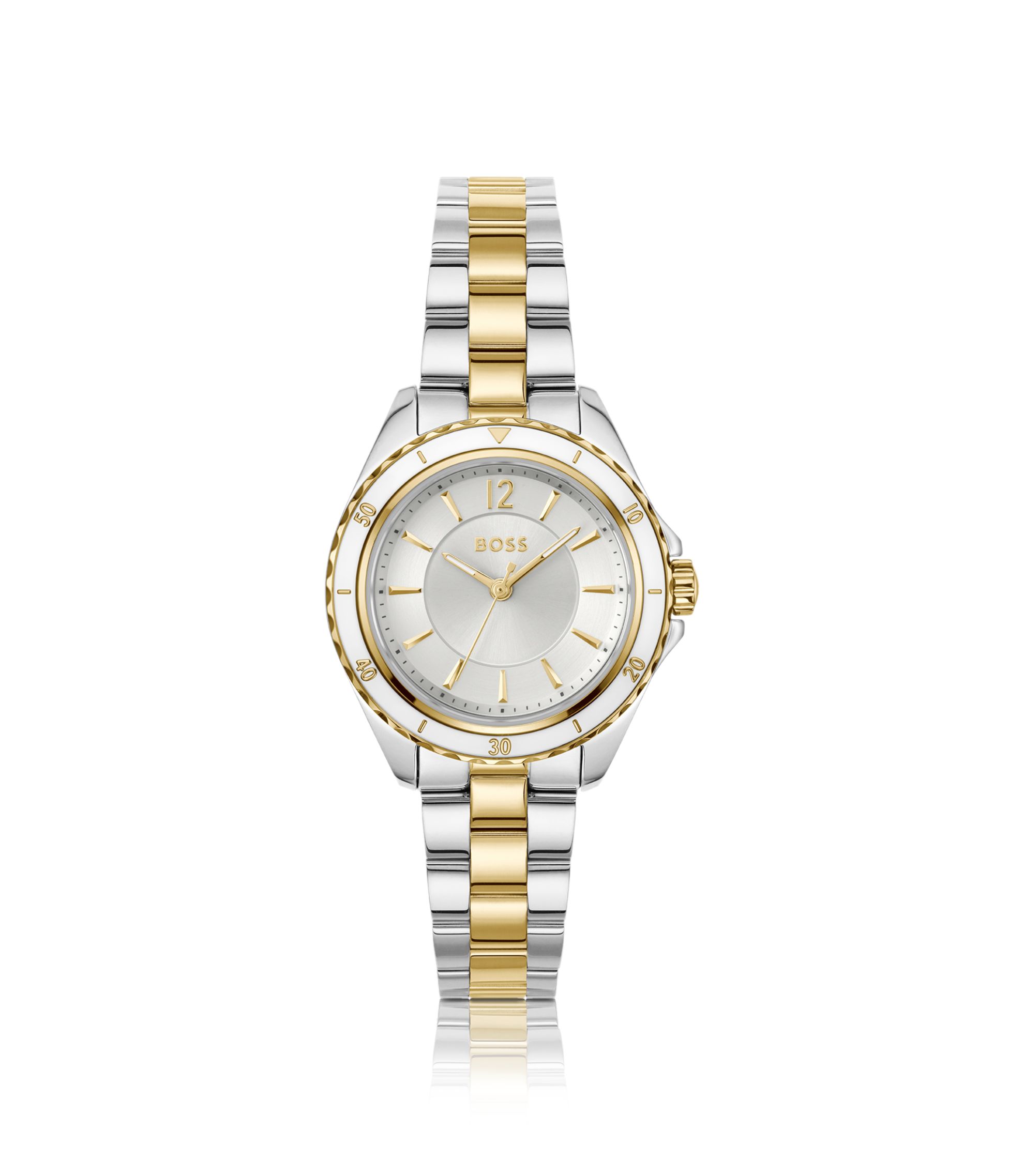 Zweifarbige Uhr mit Epoxidharz gefüllter Lünette