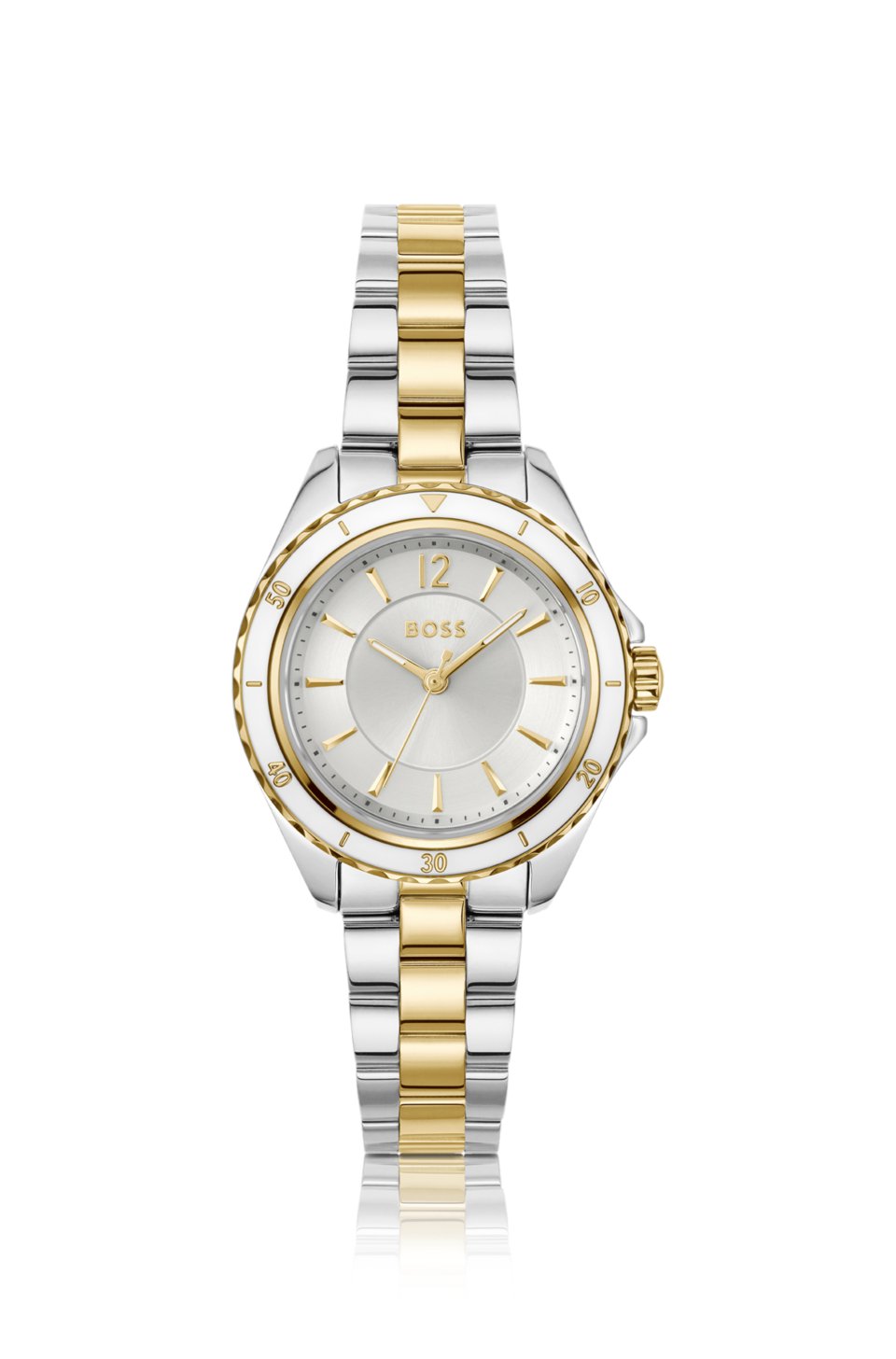 Two-tone watch with epoxy-filled bezel