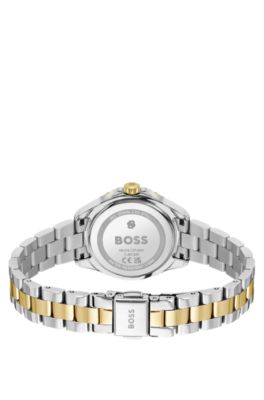 Zweifarbige Uhr mit Epoxidharz gef&uuml;llter L&uuml;nette, Silberfarben