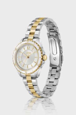 Two-tone watch with epoxy-filled bezel, Silver tone