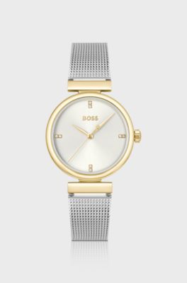 Rosehill gold-tone watch with silver-tone mesh bracelet, Silver tone