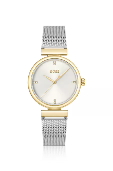 Rosehill gold-tone watch with silver-tone mesh bracelet