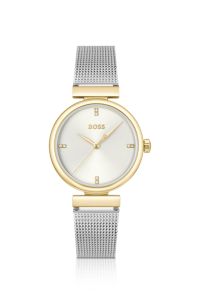 Rosehill gold-tone watch with silver-tone mesh bracelet, Silver tone