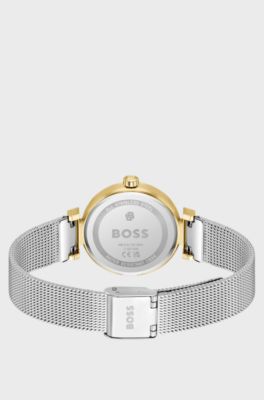 Rosehill gold-tone watch with silver-tone mesh bracelet, Silver tone