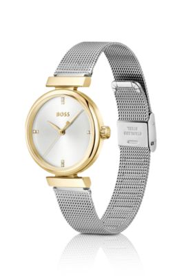 Rosehill goldfarbene Uhr mit silberfarbenem Mesh-Armband, Silberfarben