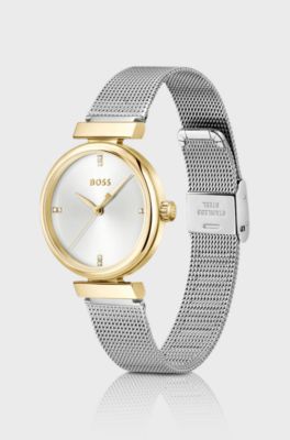 Rosehill gold-tone watch with silver-tone mesh bracelet, Silver tone