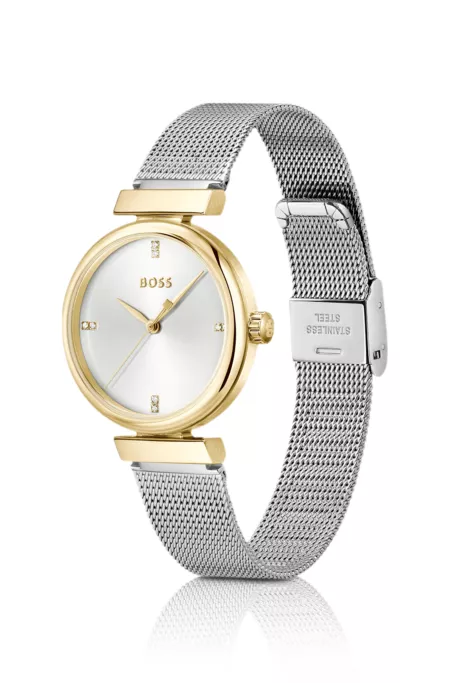 Rosehill gold-tone watch with silver-tone mesh bracelet