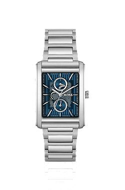 PRINCIPLE Link-bracelet watch with blue textured skeleton dial