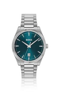 Orologio Cheswick con quadrante blu e lunetta scanalata, Color argento