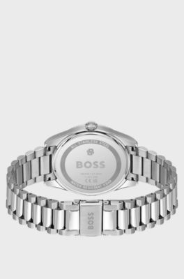 Cheswick blue-dial watch with fluted bezel, Silver tone