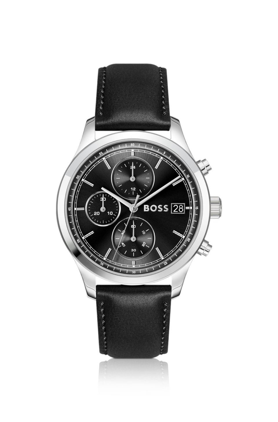 Stratus chronograph watch with black leather strap
