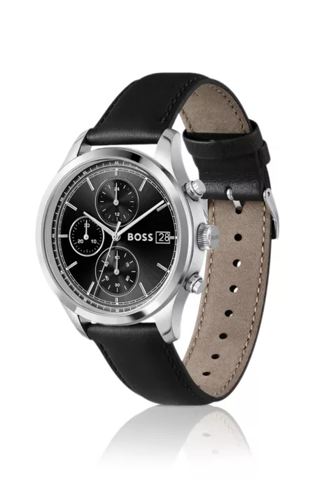 Stratus chronograph watch with black leather strap