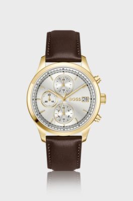 Stratus chronograph watch with brown leather strap, Brown