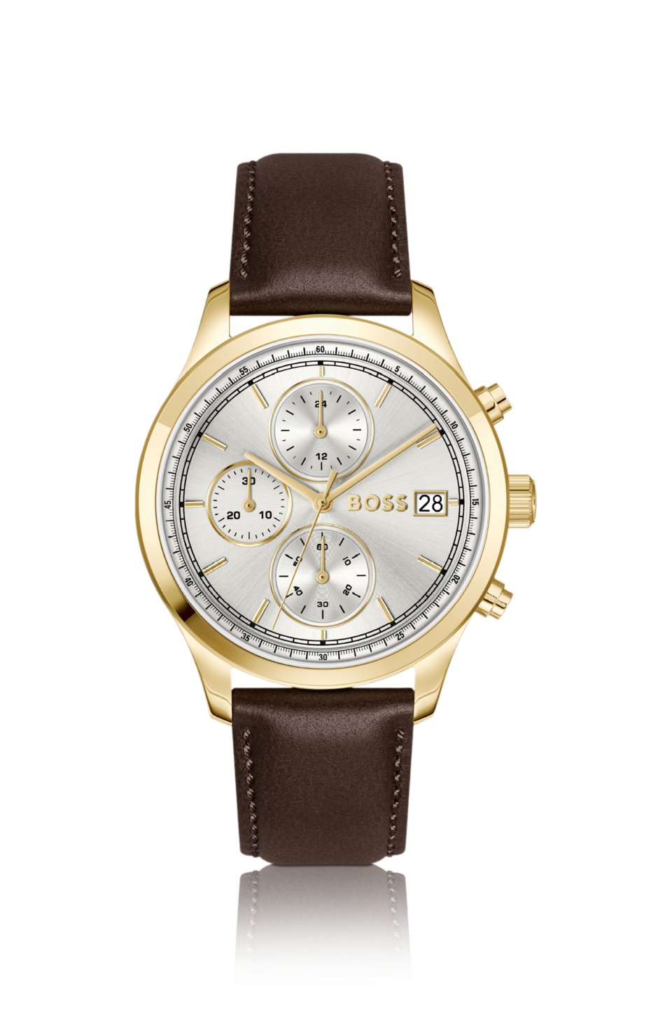 Stratus chronograph watch with brown leather strap