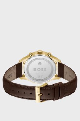 Stratus chronograph watch with brown leather strap, Brown