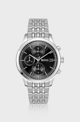 Stratus chronograph watch with seven-link bracelet, Silver tone