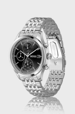 Stratus chronograph watch with seven-link bracelet, Silver tone