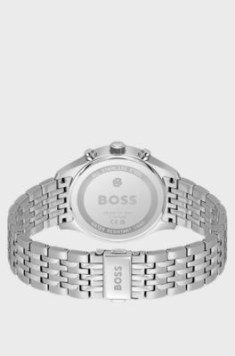 Stratus green-dial chronograph watch with link bracelet, Silver tone