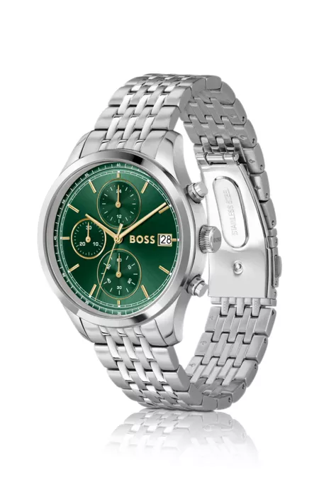 Stratus green-dial chronograph watch with link bracelet