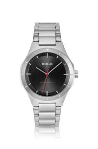 Montre avec cadran noir &eacute;clair&eacute; et bracelet &agrave; maillons, Couleur argent&eacute;e