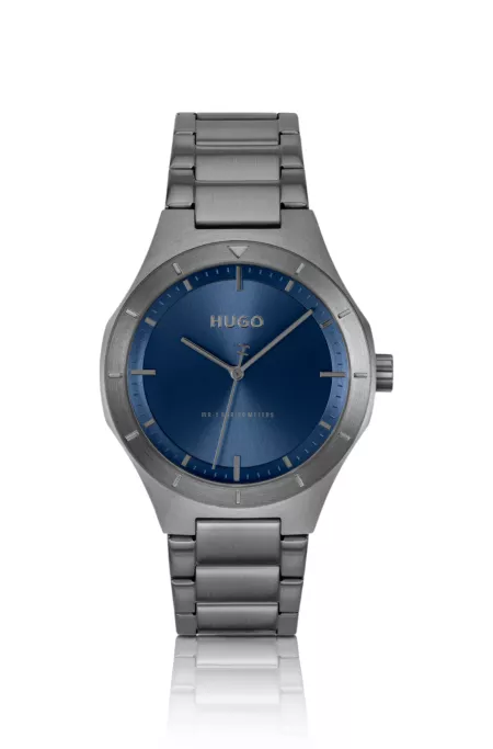 Lit grey-plated watch with blue dial