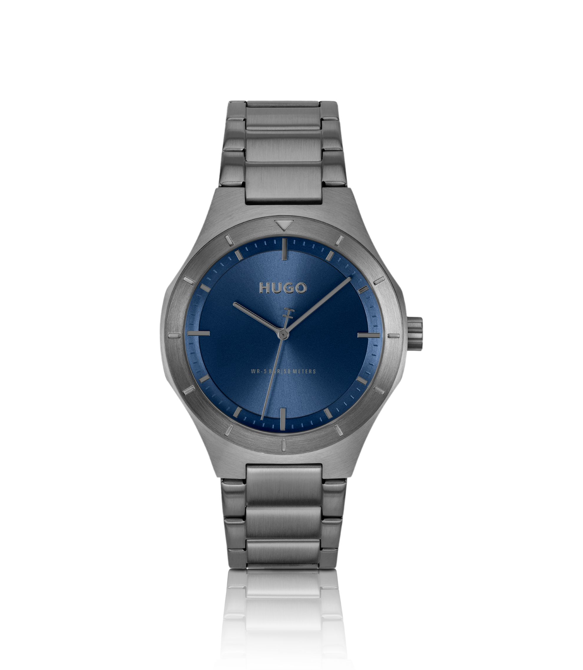 Lit Grau beschichtete Uhr mit blauem Zifferblatt