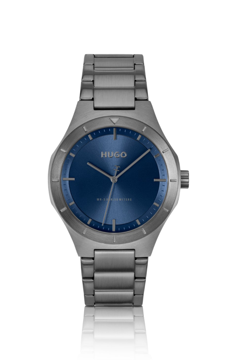 Lit grey-plated watch with blue dial