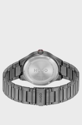 Lit grey-plated watch with blue dial, Grey