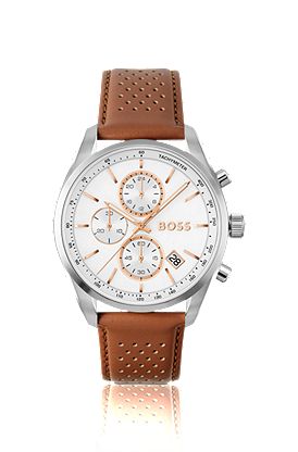 Grand Prix 44 leather-strap watch