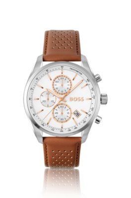 Grand Prix 44 leather-strap watch