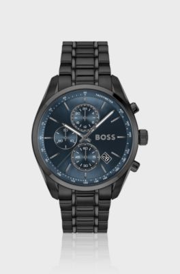 Grand Prix 44 chronograph watch with blue dial, Zwart