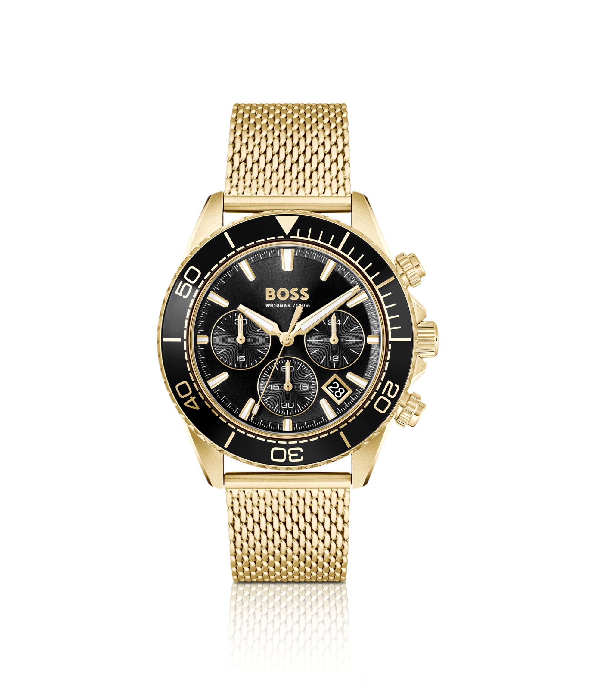 Goldfarbener Sealiner Chronograph mit schwarzem Zifferblatt