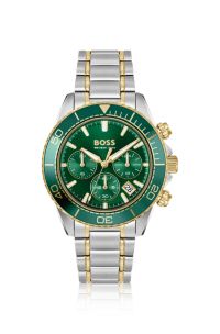 Sealiner zweifarbiger Chronograph mit gr&uuml;nem Zifferblatt, Silberfarben