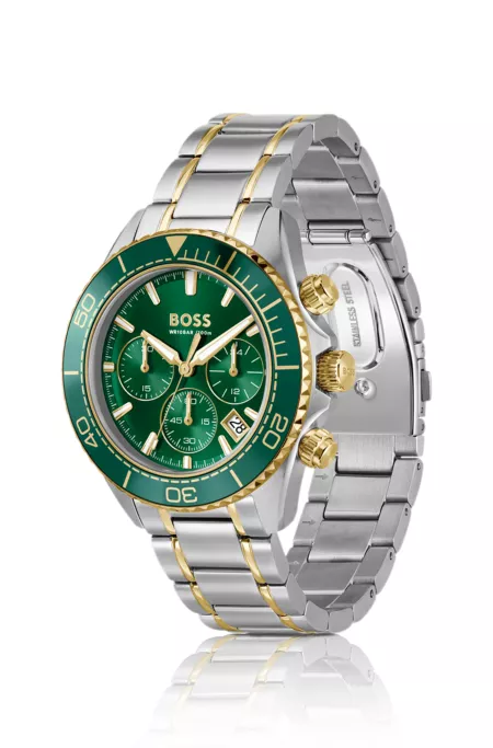Sealiner two-tone chronograph watch with green dial