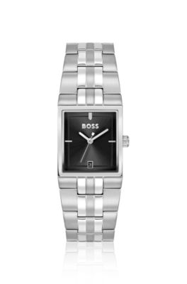 Strivo stainless-steel watch with stripe detail, Silver tone