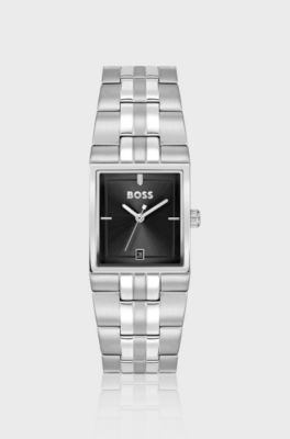 Strivo stainless-steel watch with stripe detail, Silver tone