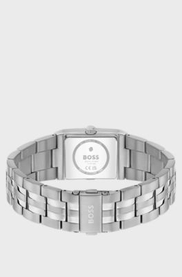 Strivo stainless-steel watch with stripe detail, Silver tone