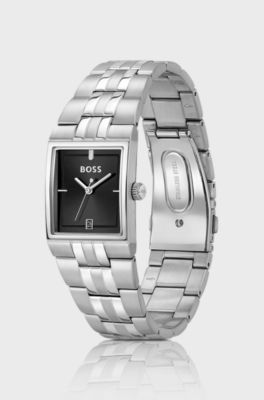 Strivo stainless-steel watch with stripe detail, Silver tone