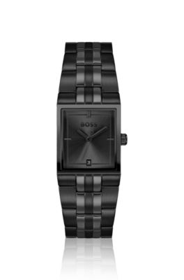 Strivo black-plated watch with stripe effect, Black